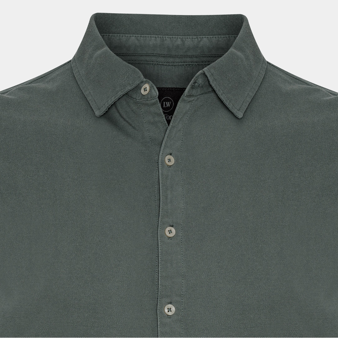 Green Long-Sleeve Piqué Polo Shirt