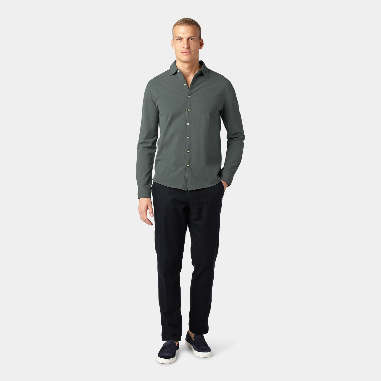 Green Long-Sleeve Piqué Polo Shirt