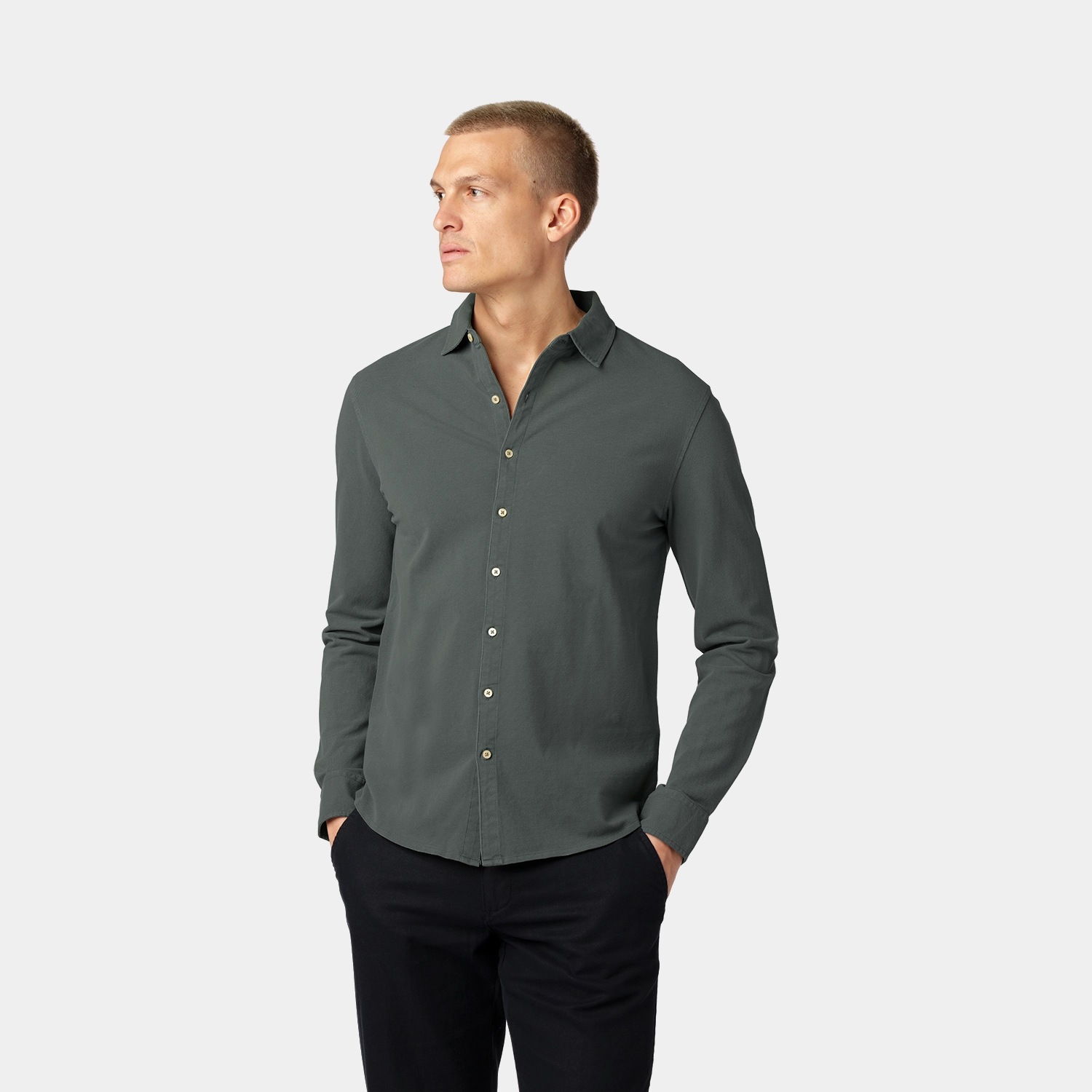 Green Long-Sleeve Piqué Polo Shirt