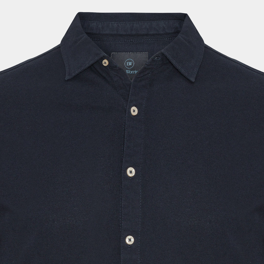 Navy Long-Sleeve Piqué Polo Shirt