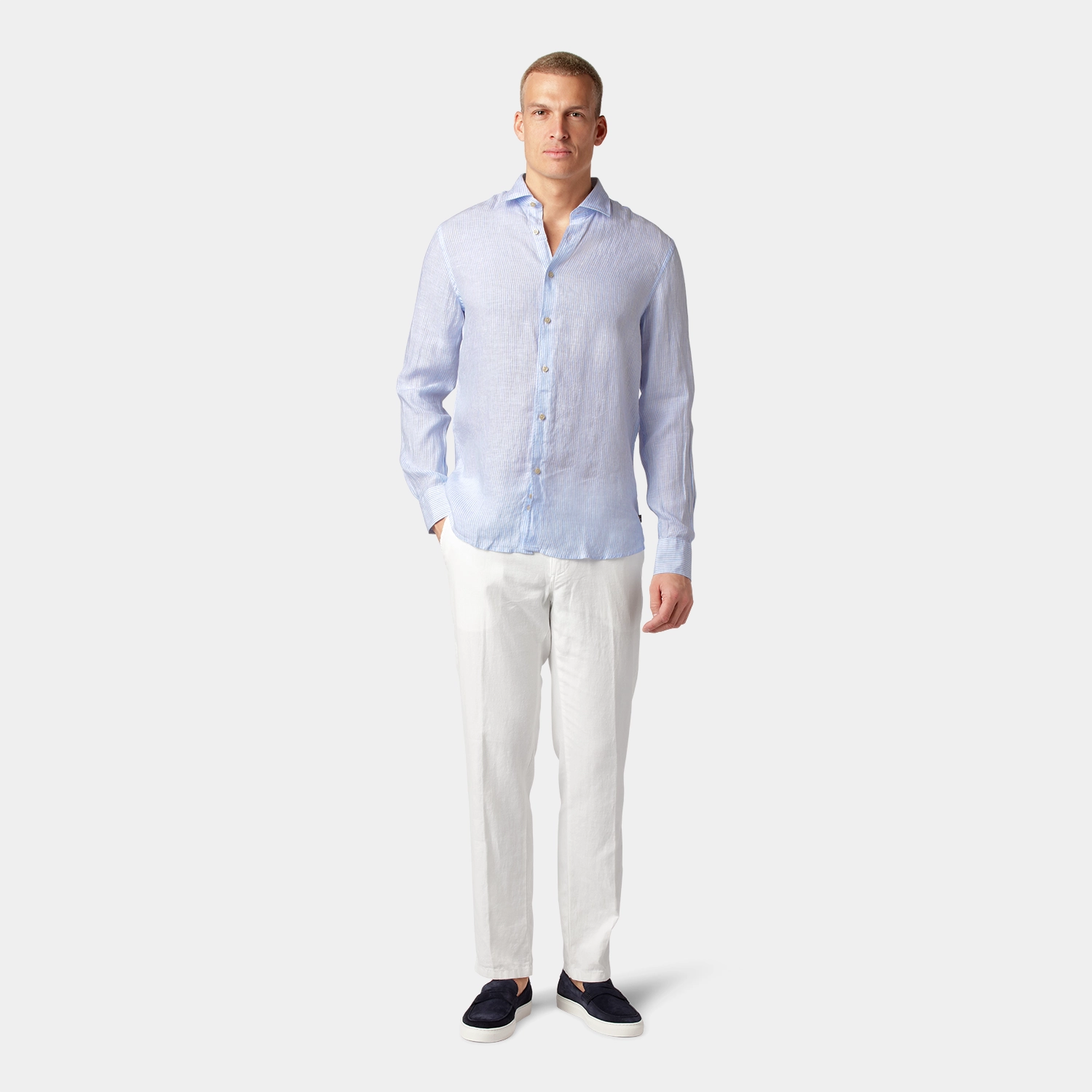 Blue Pinstriped Linen Shirt