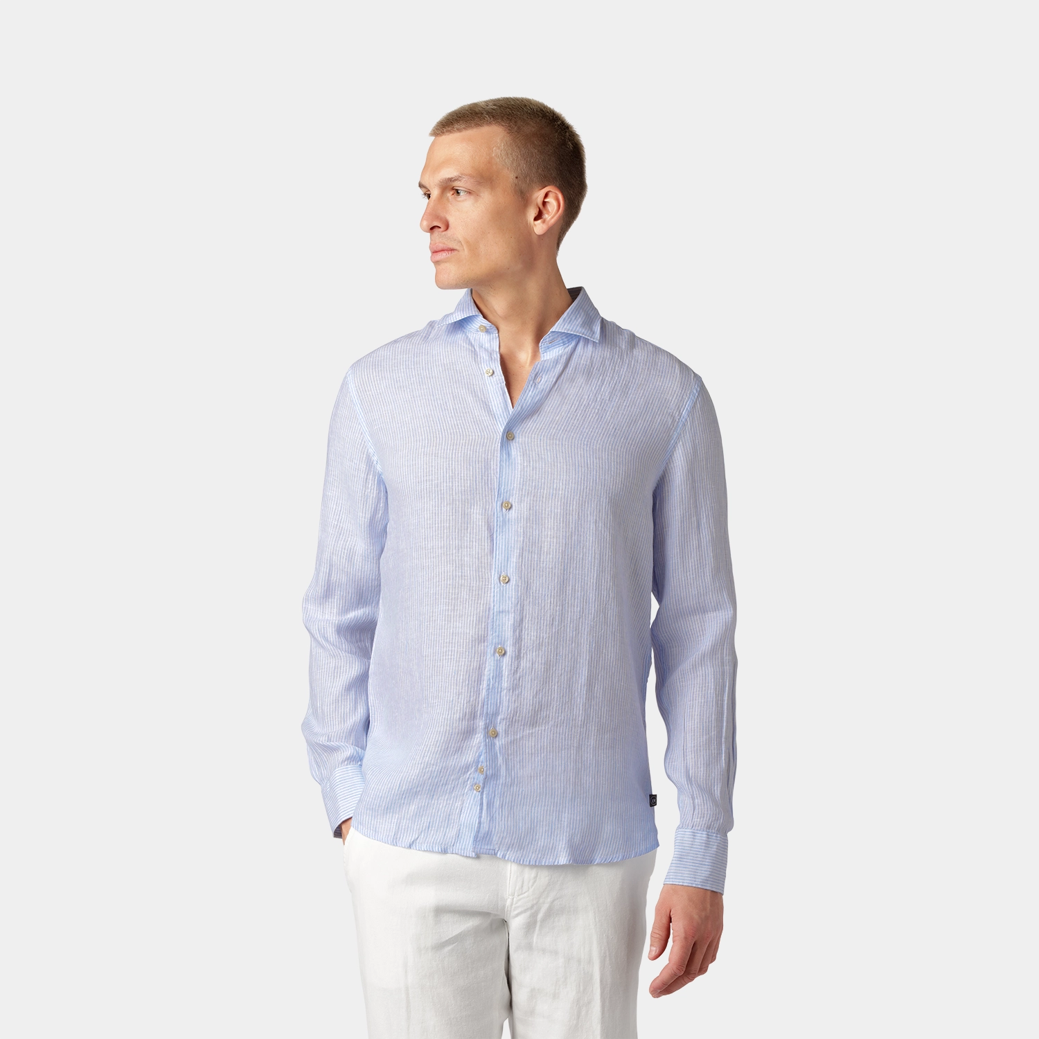 Blue Pinstriped Linen Shirt