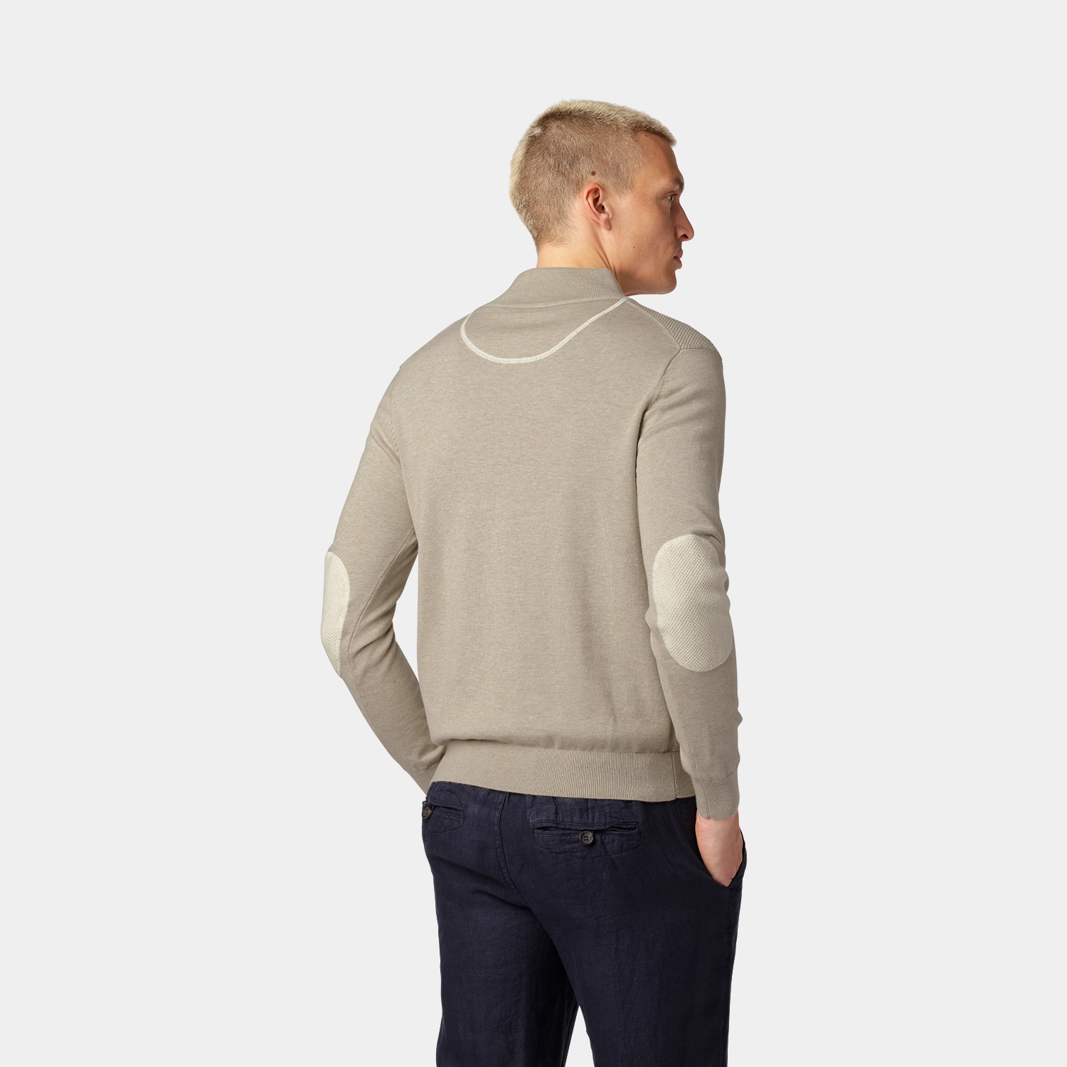 Beige Slätstickad Half-Zip Tröja