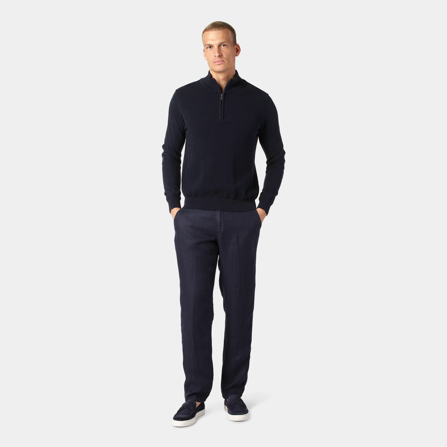 Navy Half-Zip Turtleneck Sweater