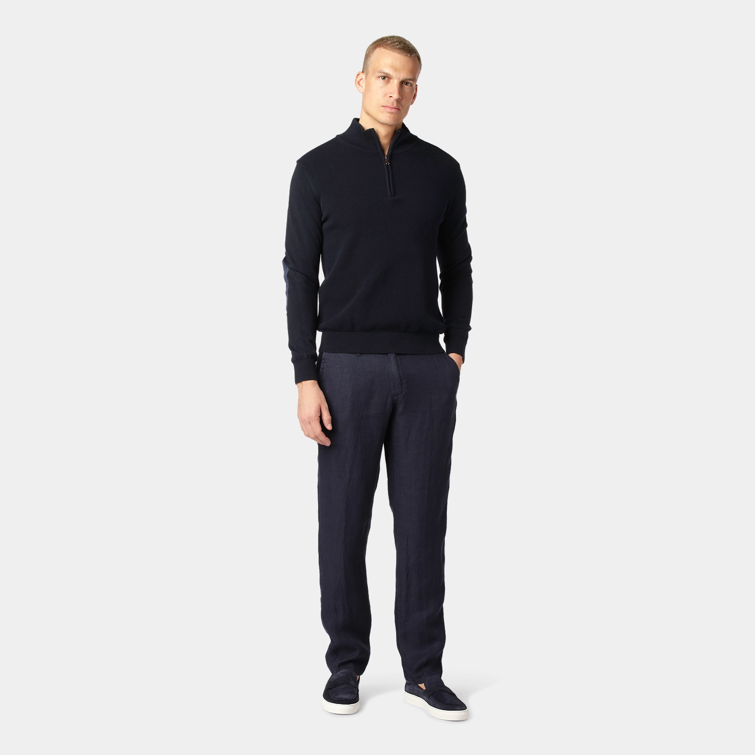 Navy Half-Zip Turtleneck Sweater