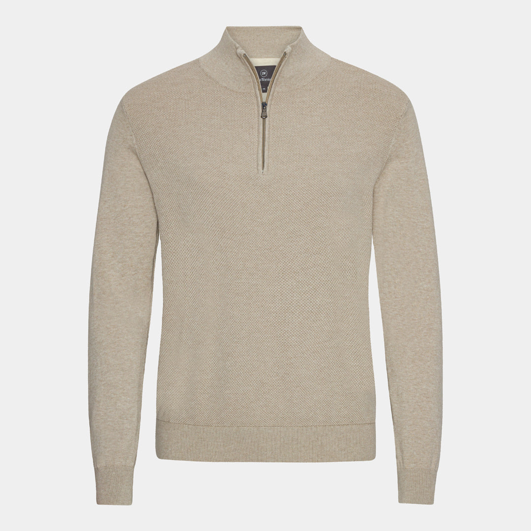 Beige Slätstickad Half-Zip Tröja