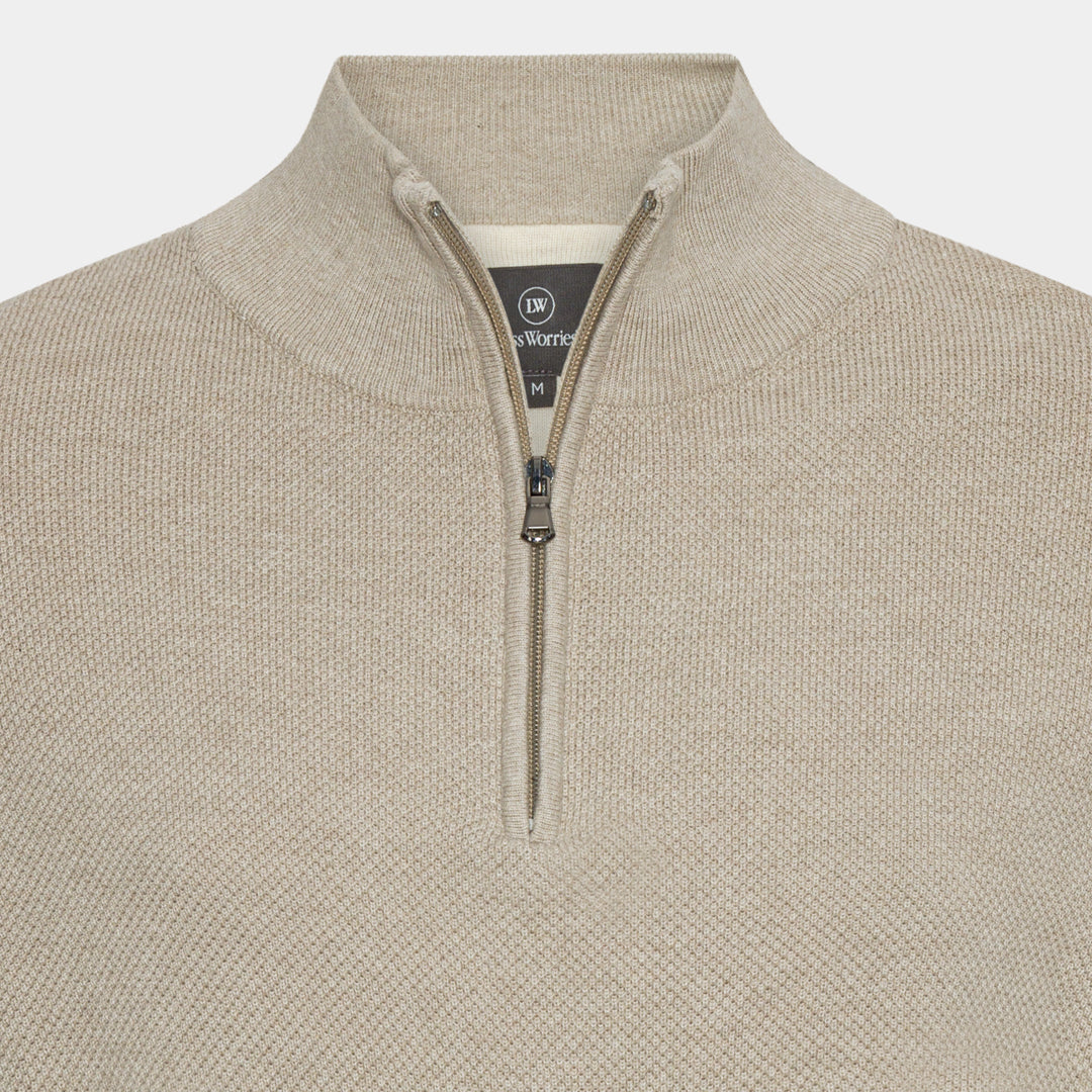 Beige Slätstickad Half-Zip Tröja