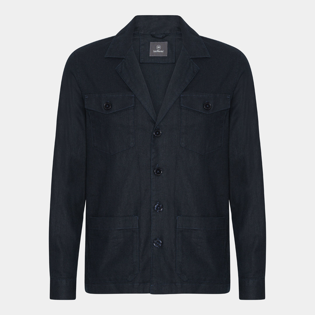 Marinblå Dressad Overshirt - Linnemix