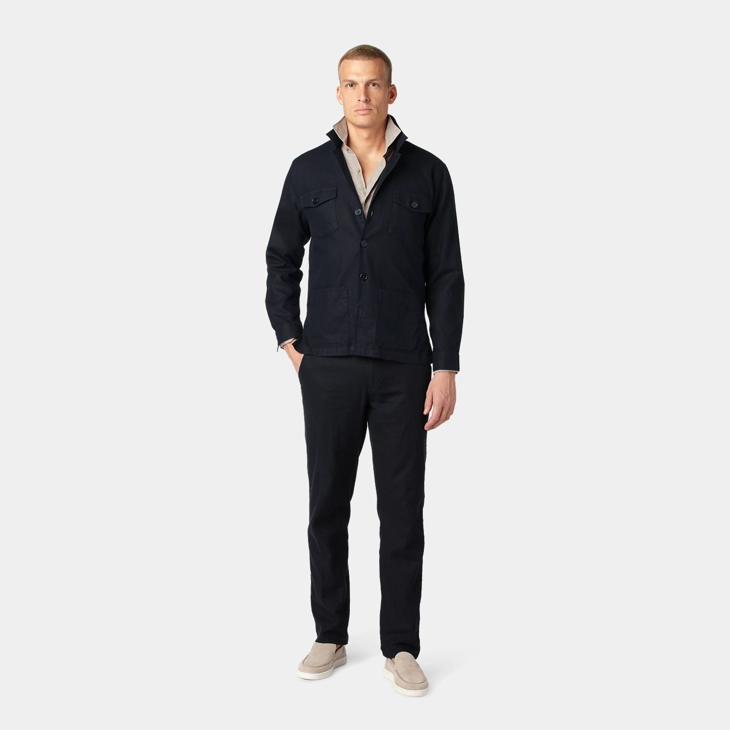 Marinblå Dressad Overshirt - Linnemix