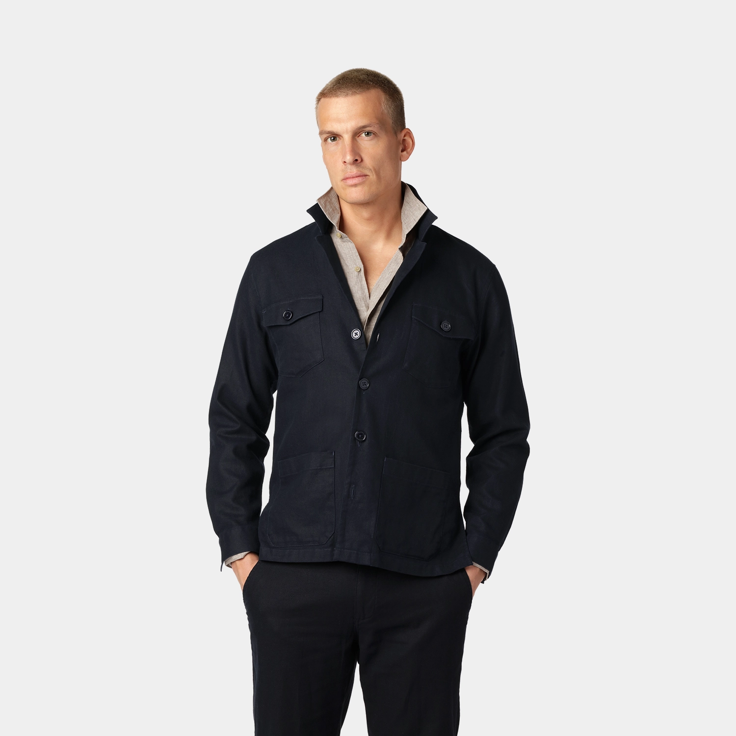 Marinblå Dressad Overshirt - Linnemix