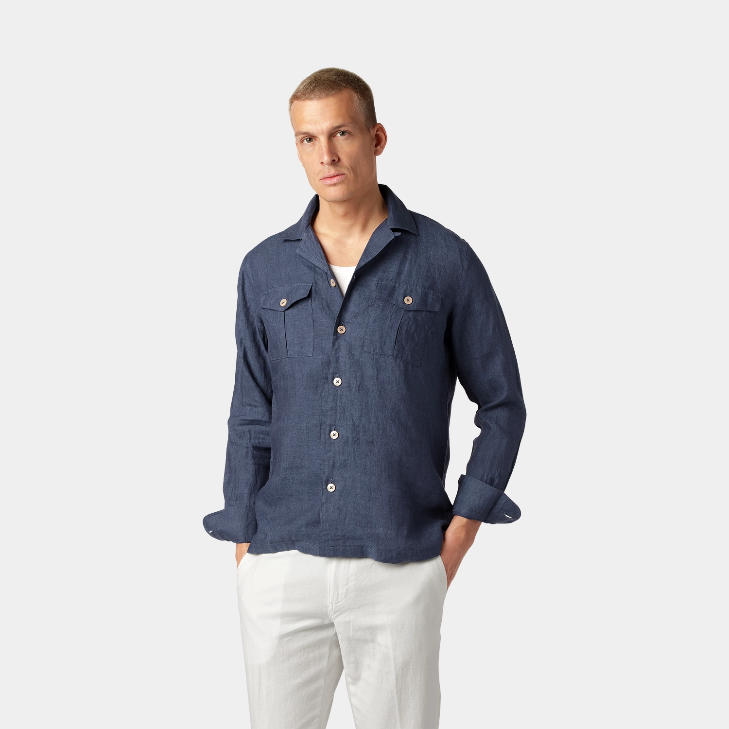 Navy Linen Shirt with pockets