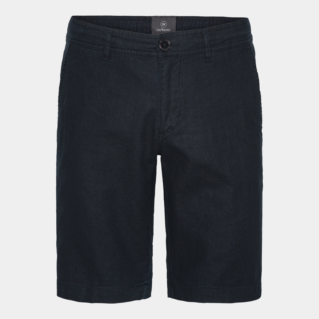 Navy Linen-Cotton Shorts