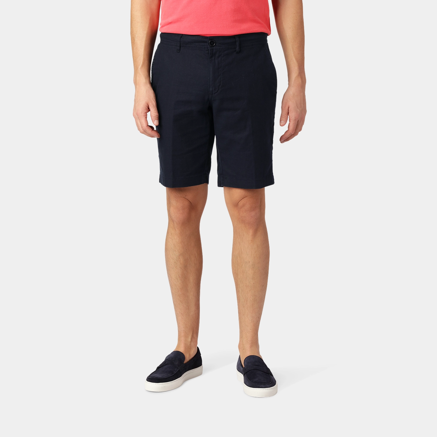 Navy Linen-Cotton Shorts