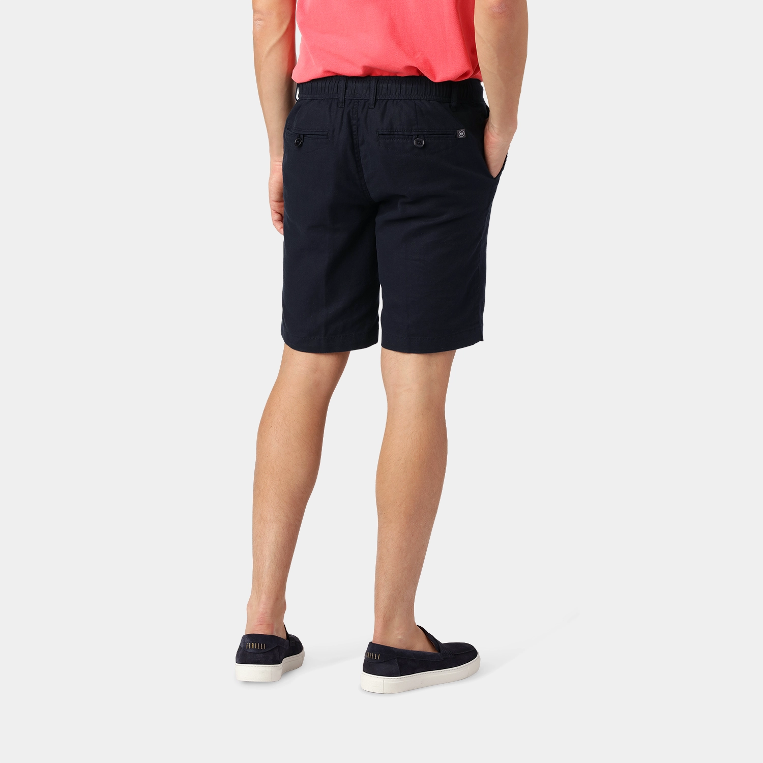 Navy Linen-Cotton Shorts