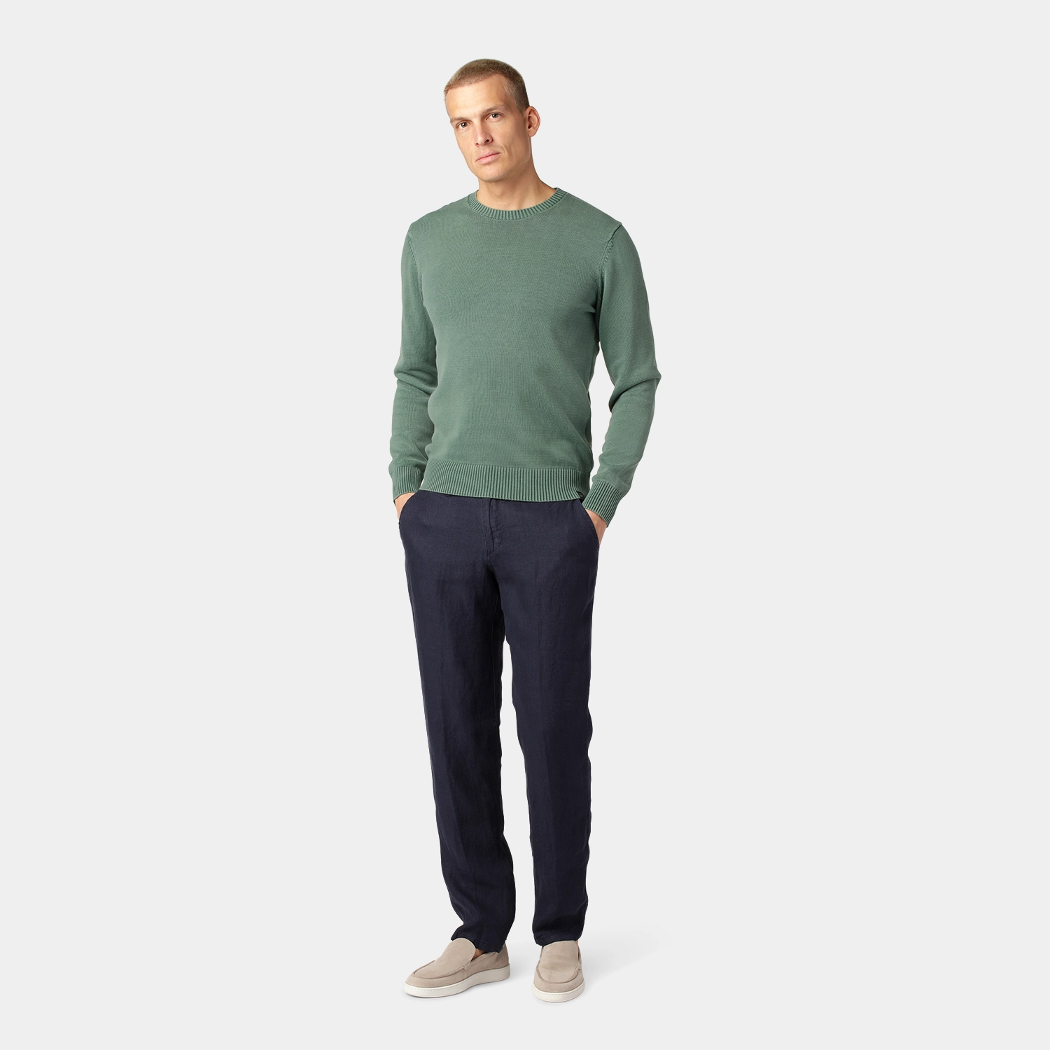 Green Cotton Crewneck Sweater