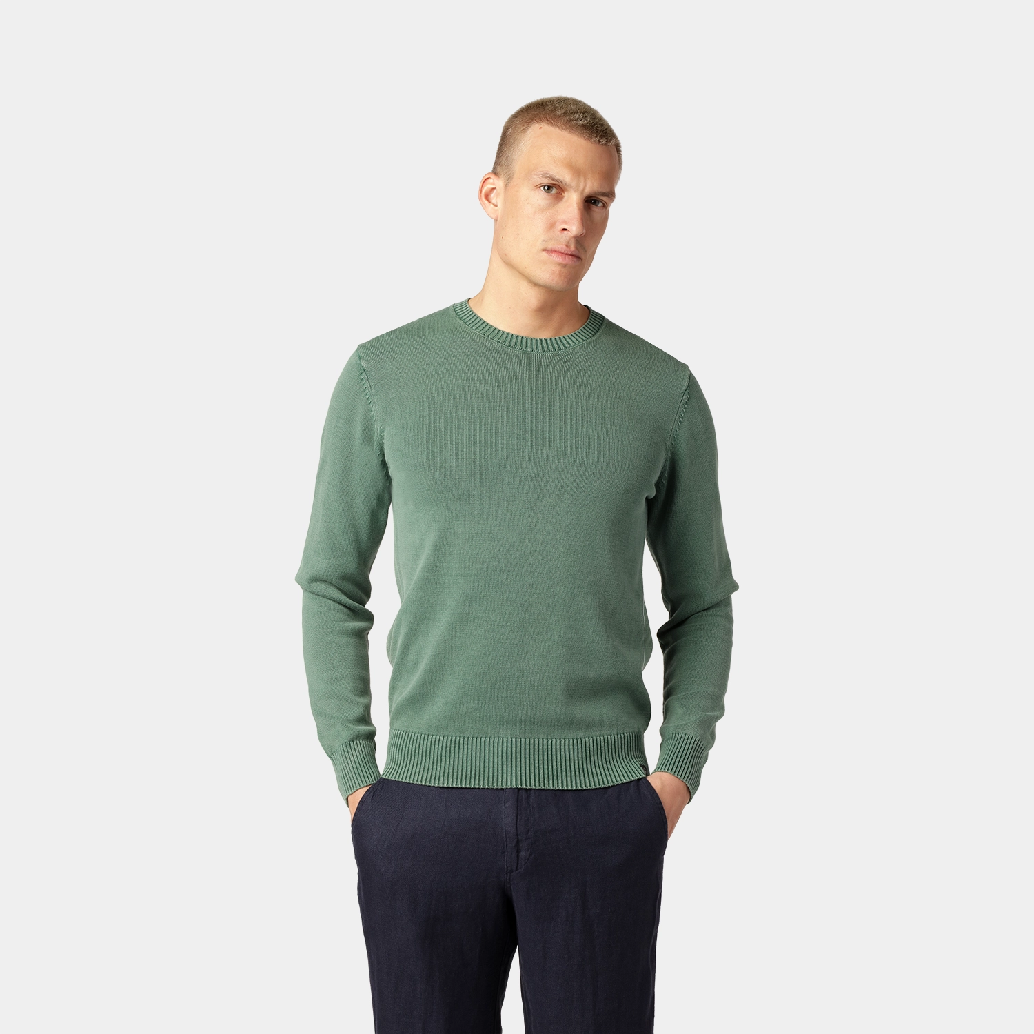 Green Cotton Crewneck Sweater