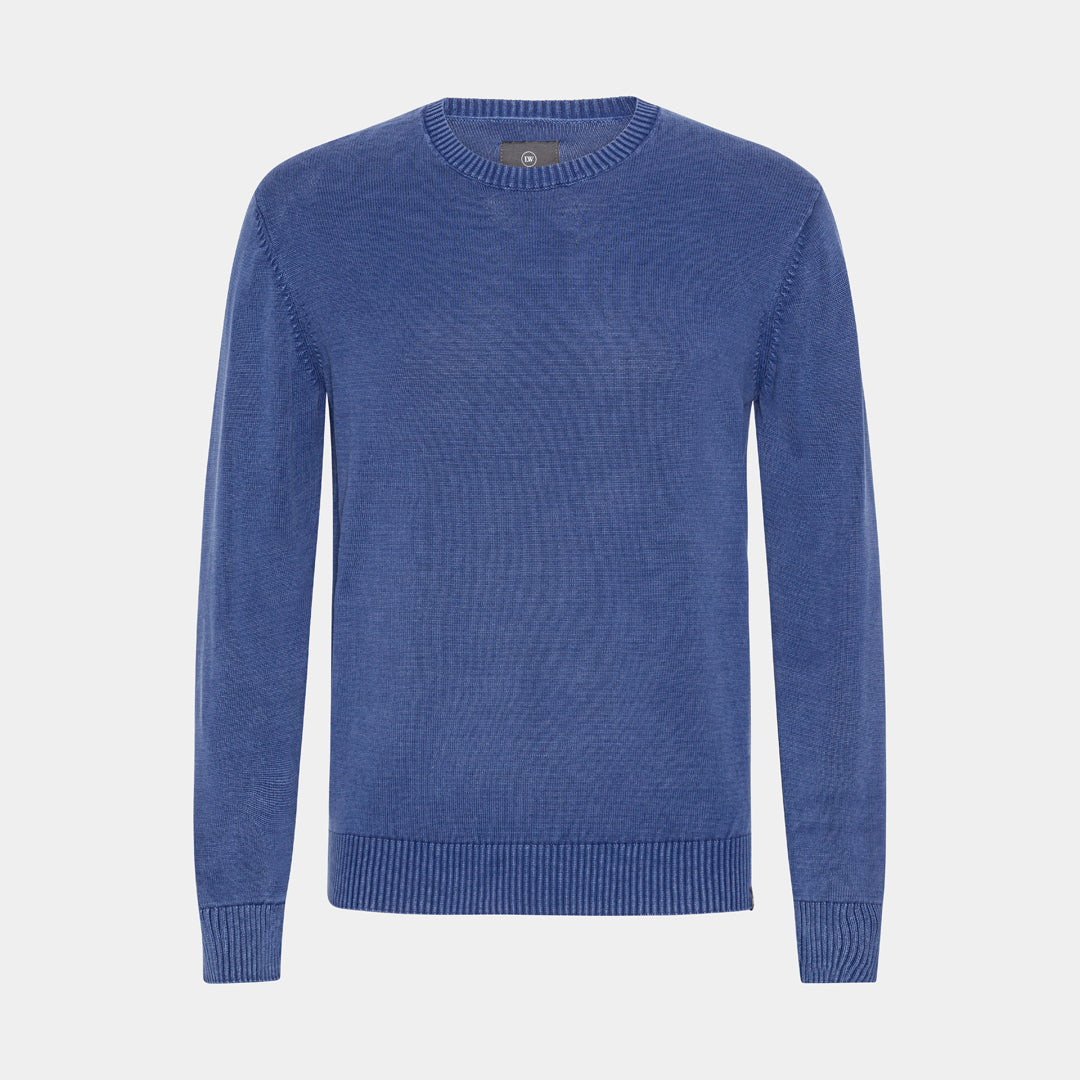 Denim Blue Cotton Crewneck Sweater