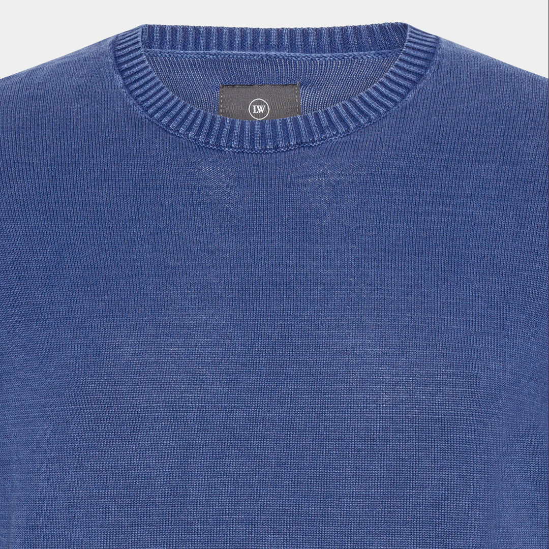 Denim Blue Cotton Crewneck Sweater