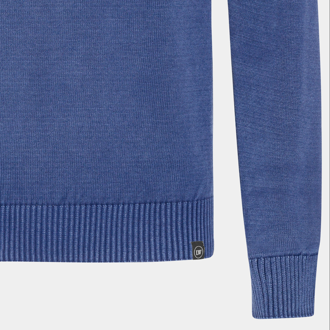 Denim Blue Cotton Crewneck Sweater