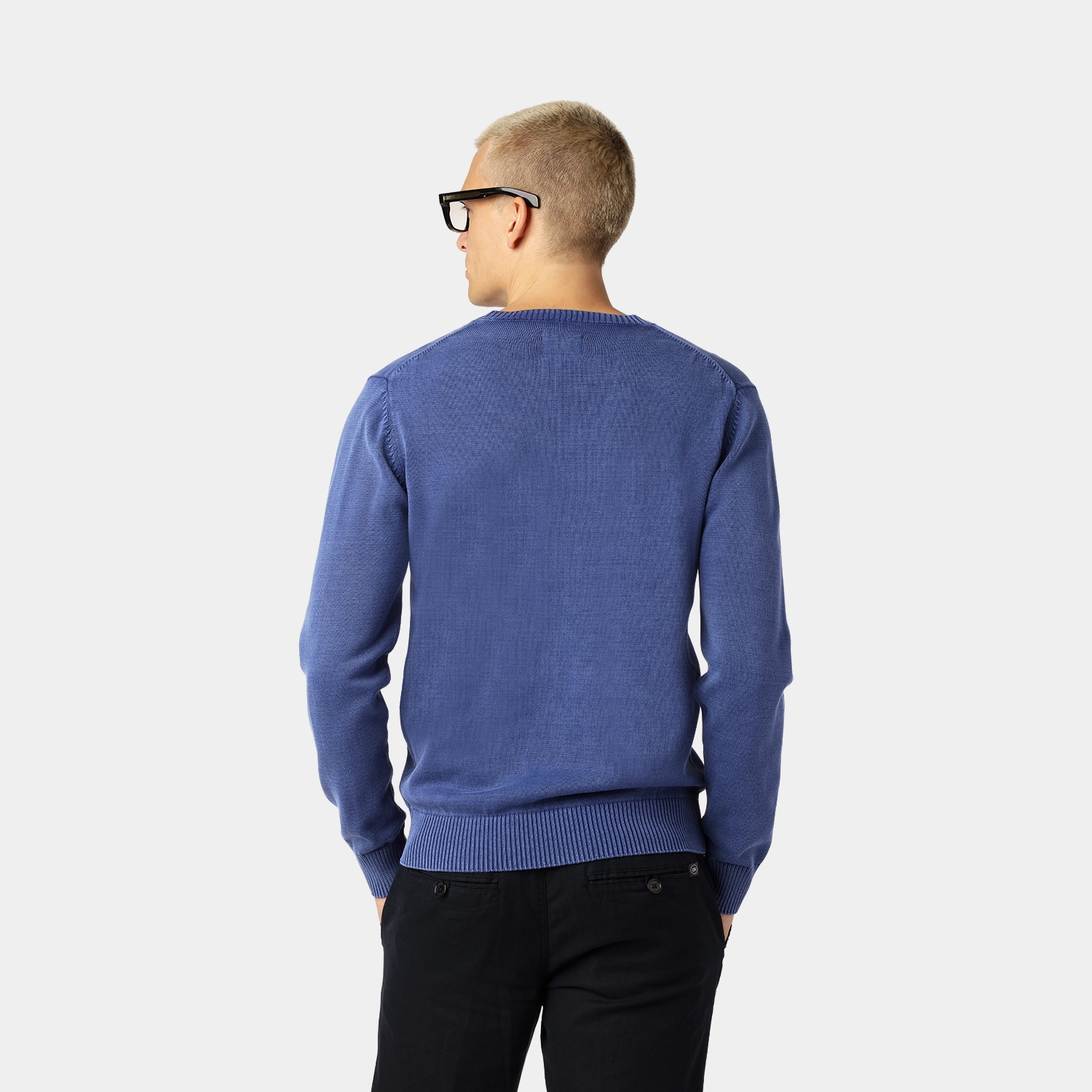 Denim Blue Cotton Crewneck Sweater