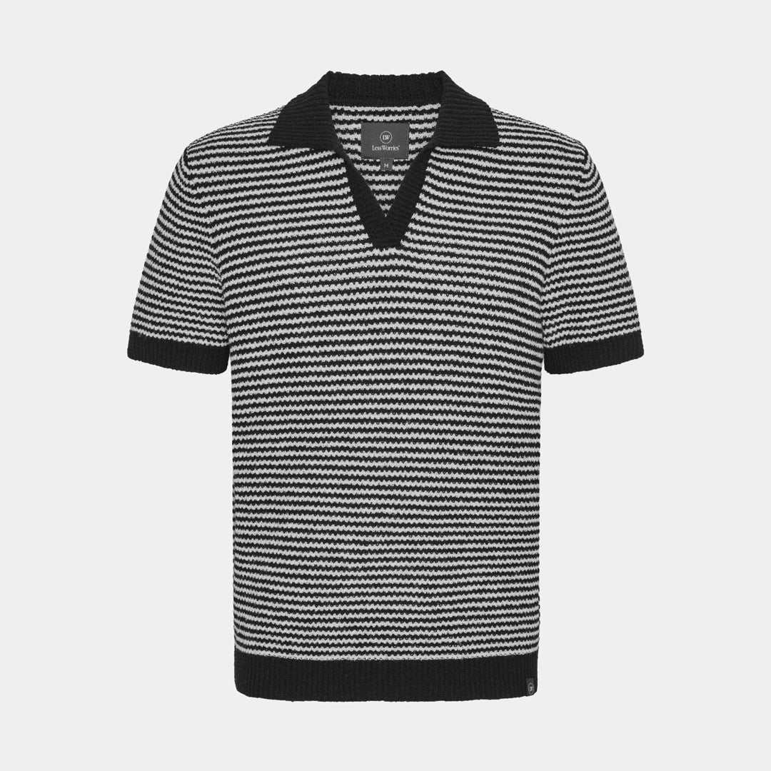 Black Striped Knitted Poloshirt