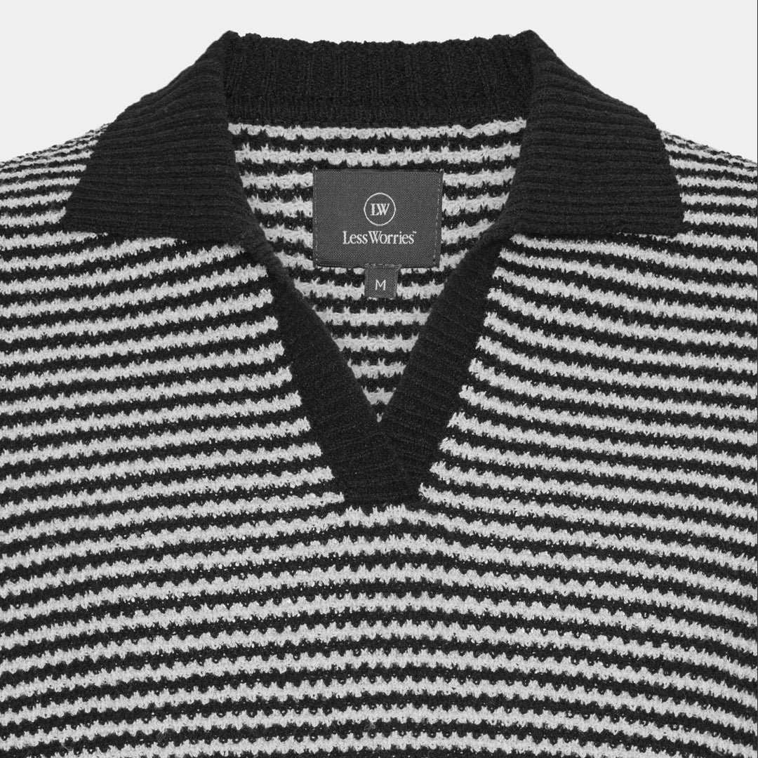 Black Striped Knitted Poloshirt