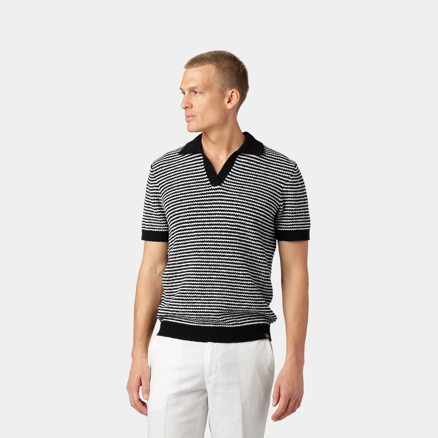 Black Striped Knitted Poloshirt