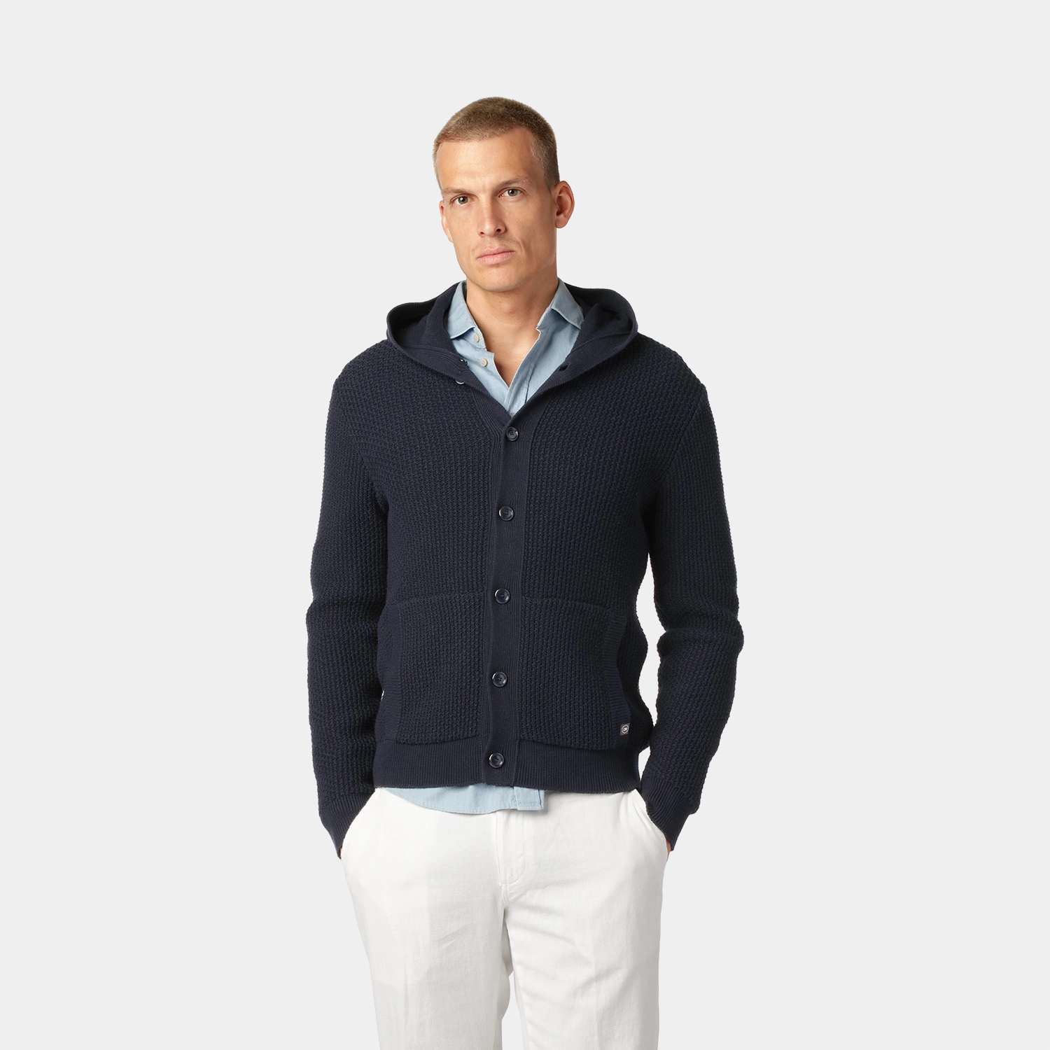 Navy Cotton Hoodie Cardigan