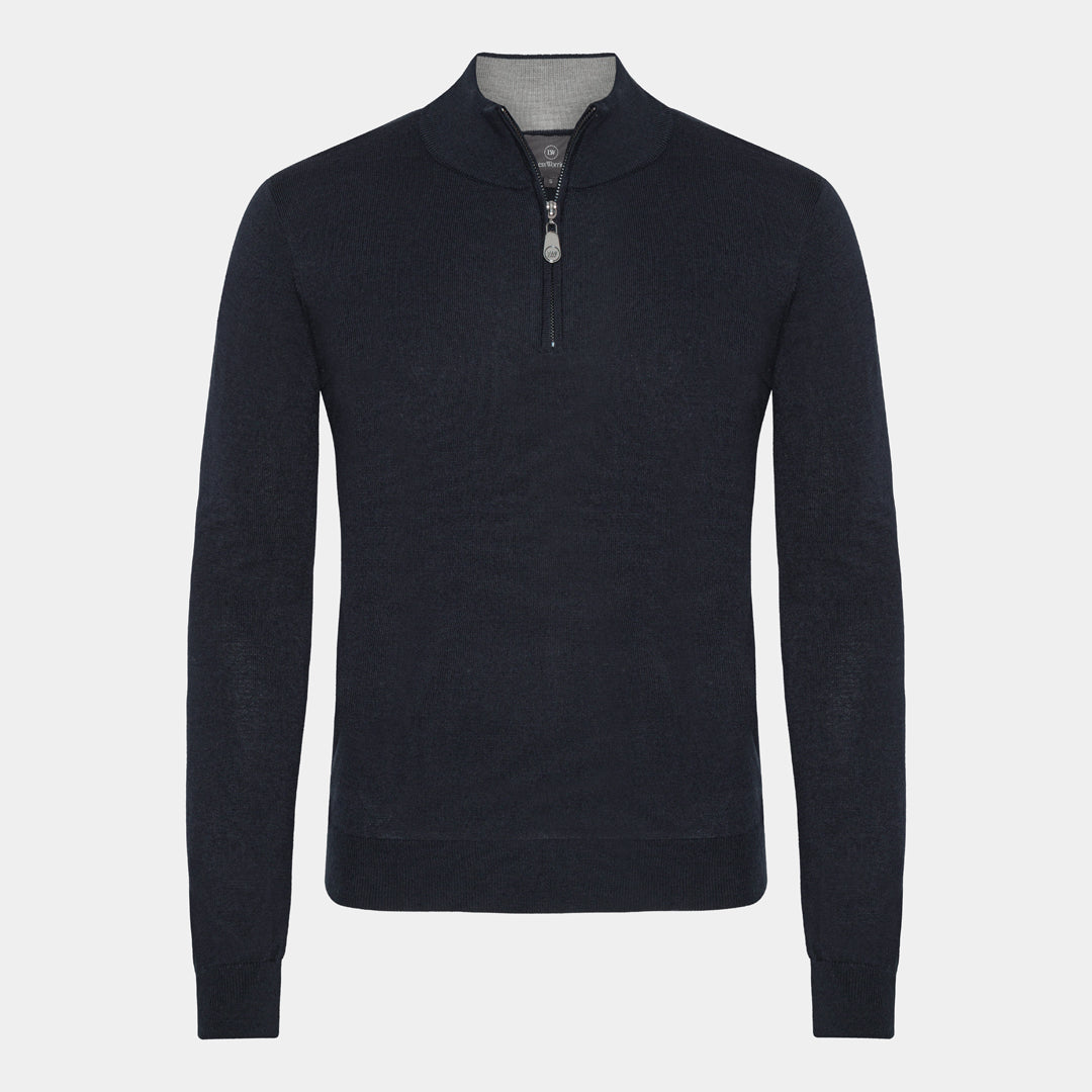 Navy Knitted Half-Zip Merino Sweater