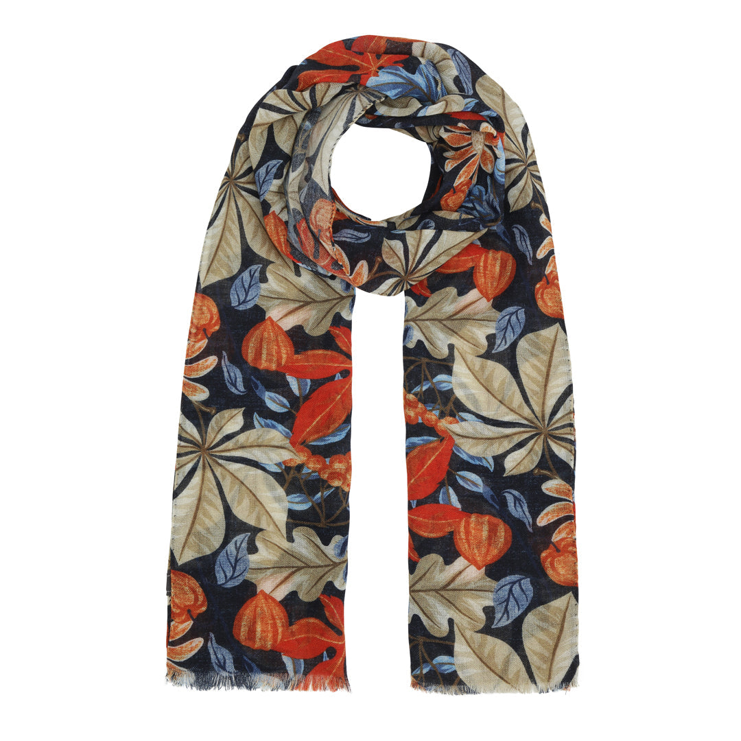 Navy Flower Wool Scarf