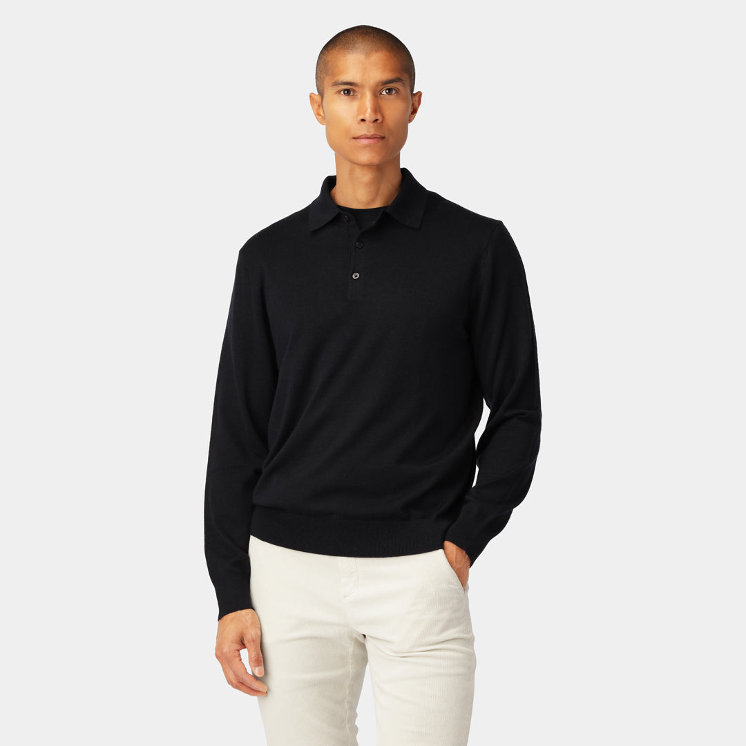 Navy Merino Polo