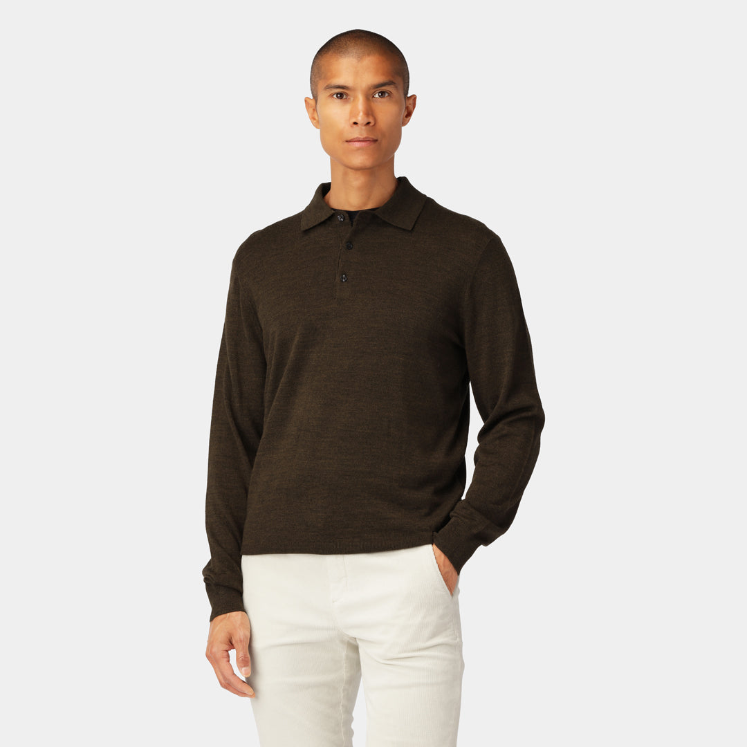 Dark Brown Merino Polo