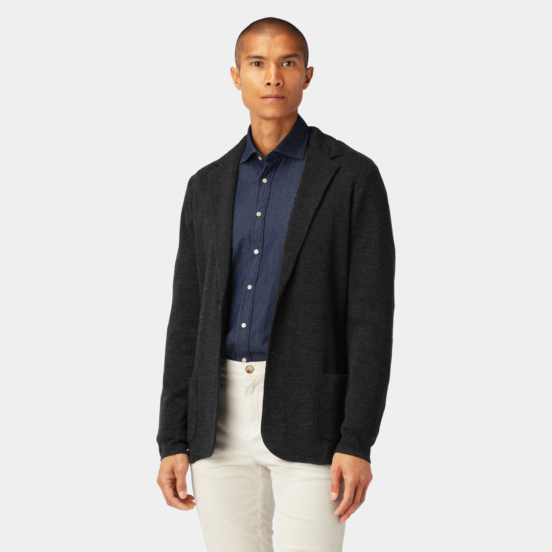 Mörkgrå Stickad Merino blazer