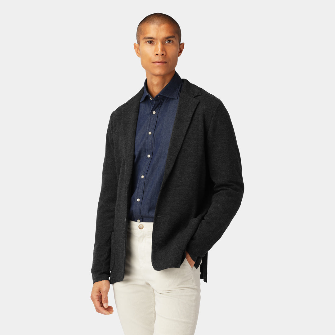 Mörkgrå Stickad Merino blazer