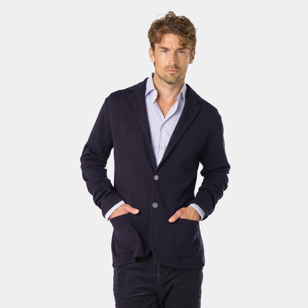 Navy Knitted Merino Blazer