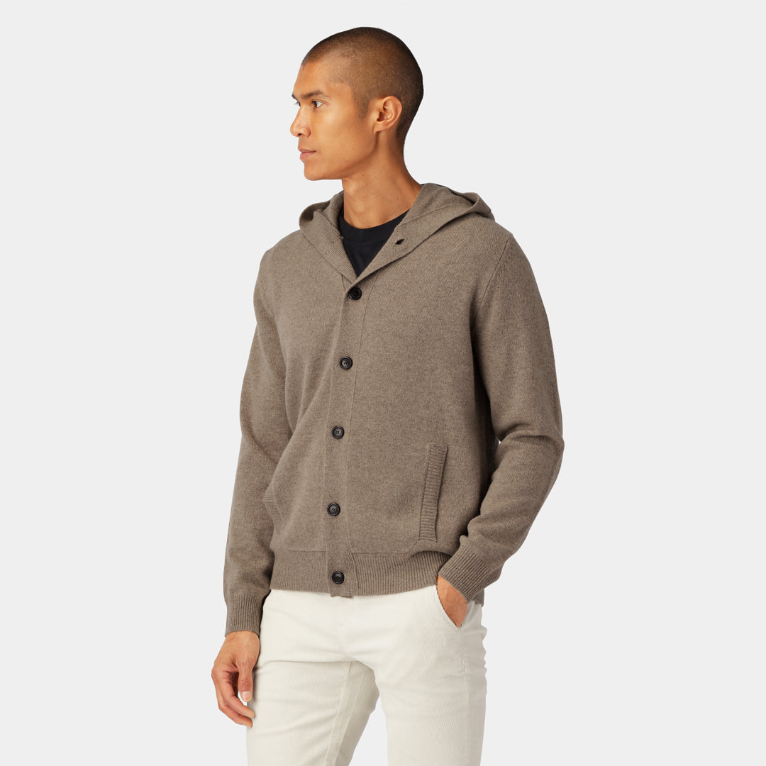 Beige Wool Hoodie Cardigan