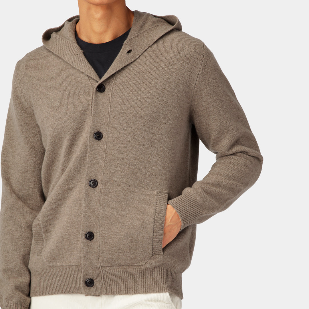 Beige Wool Hoodie Cardigan