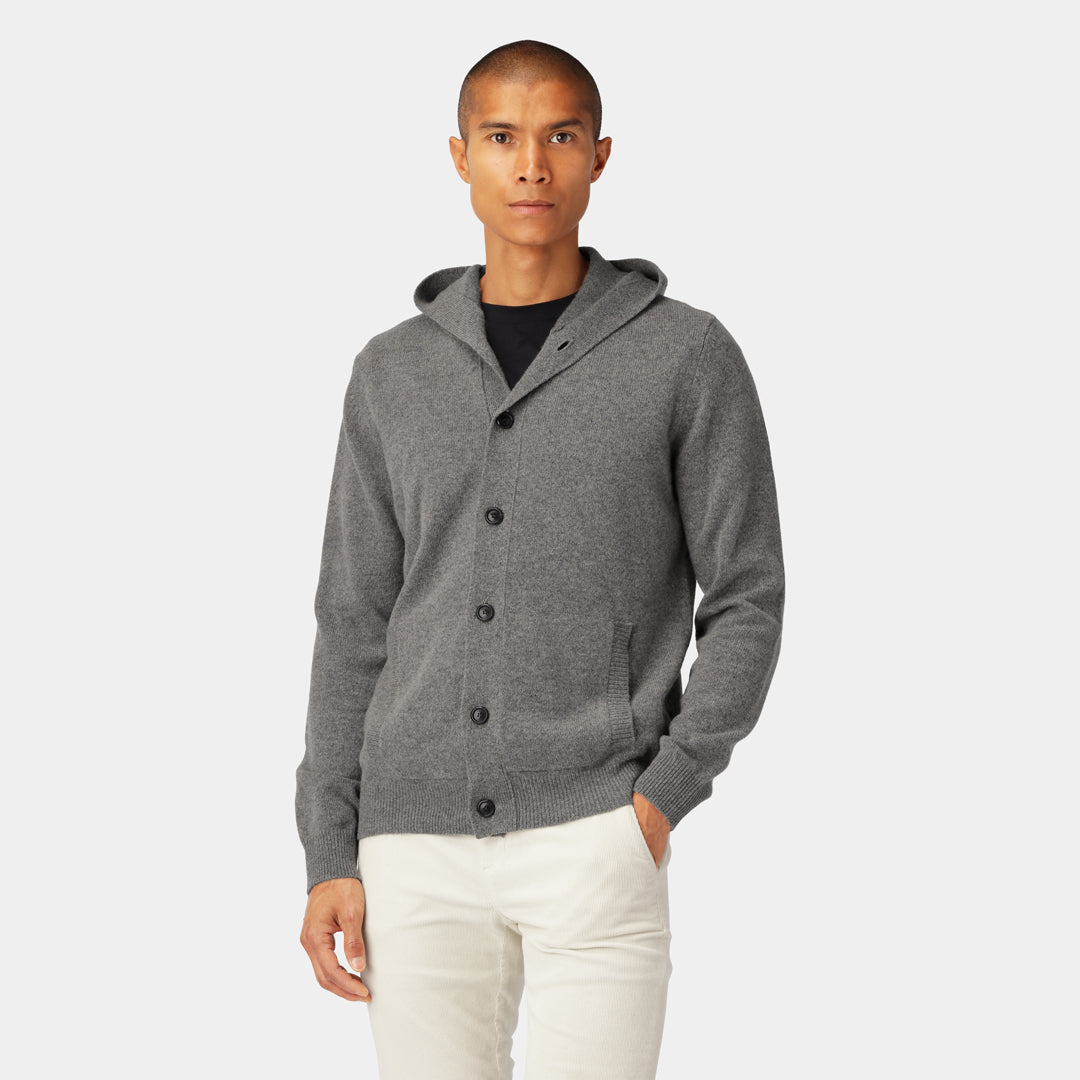 Grey melange Wool Hoodie Cardigan