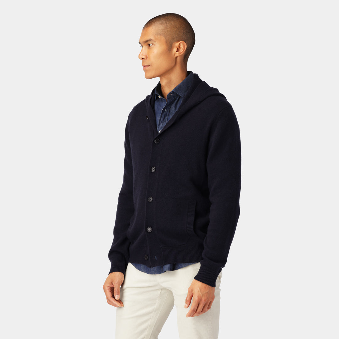 Navy Wool Hoodie Cardigan