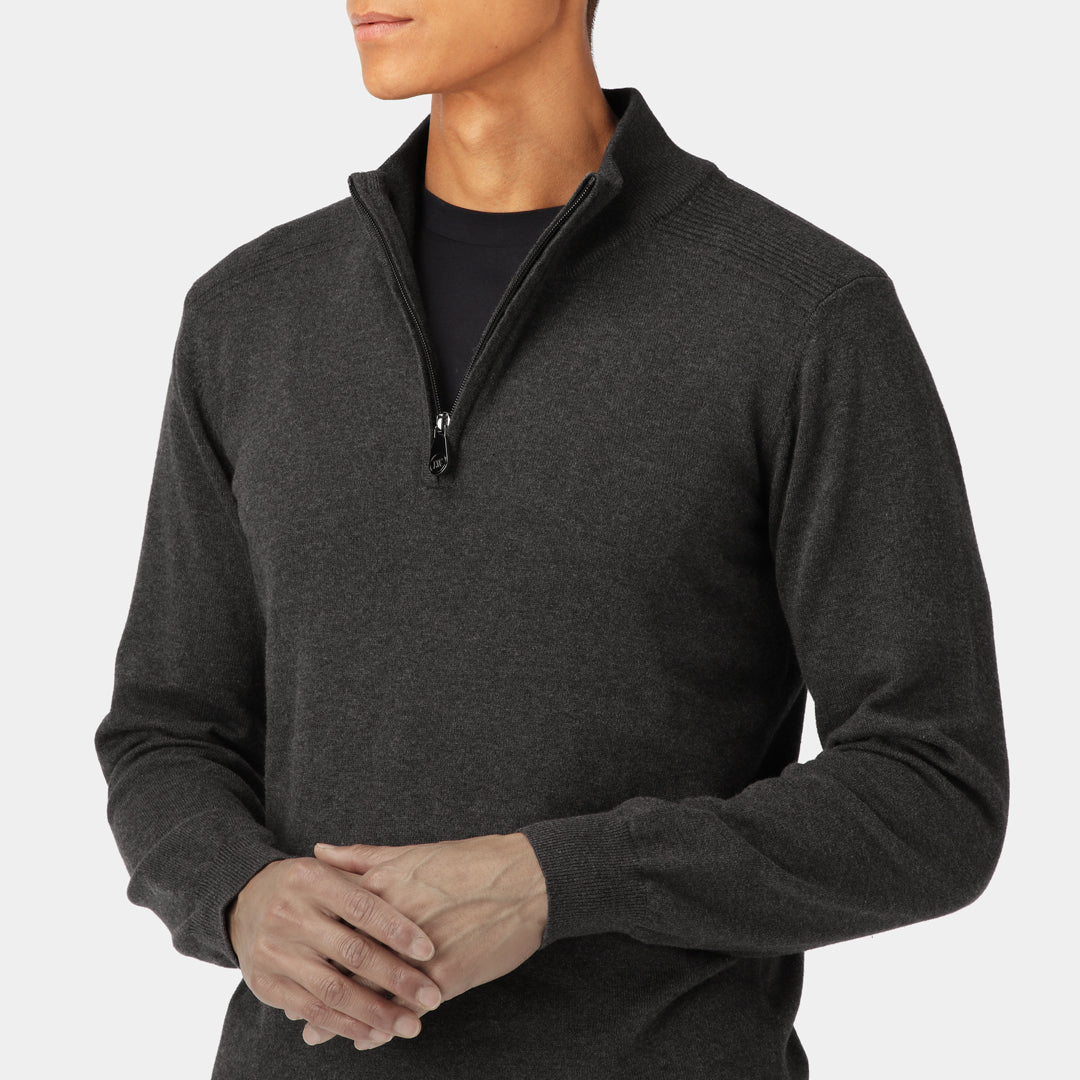 Dark Grey Cotton Half-Zip Sweater