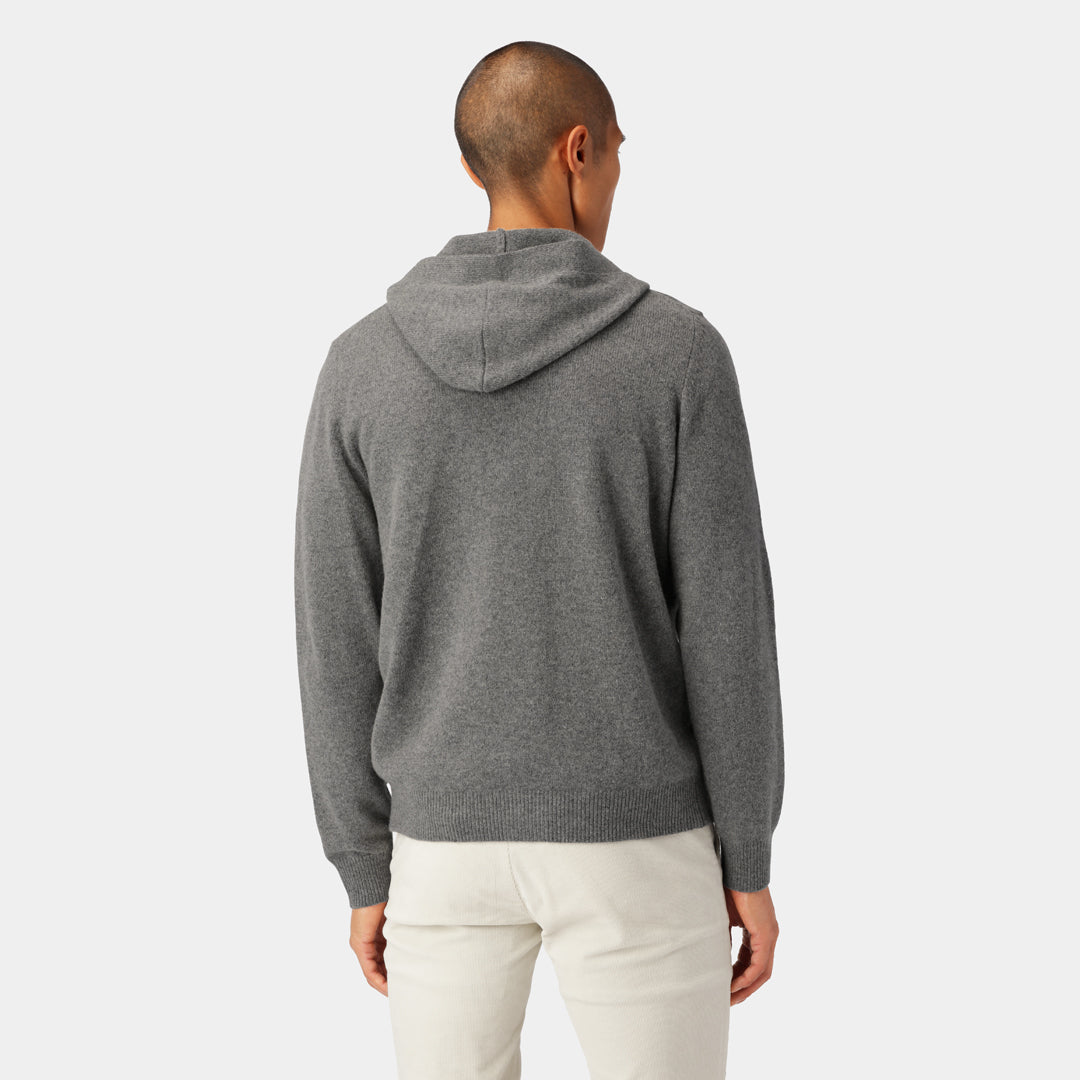 Grey Melange Hoodie Cardigan in 100% Wool. A stylish hoodie for all men.