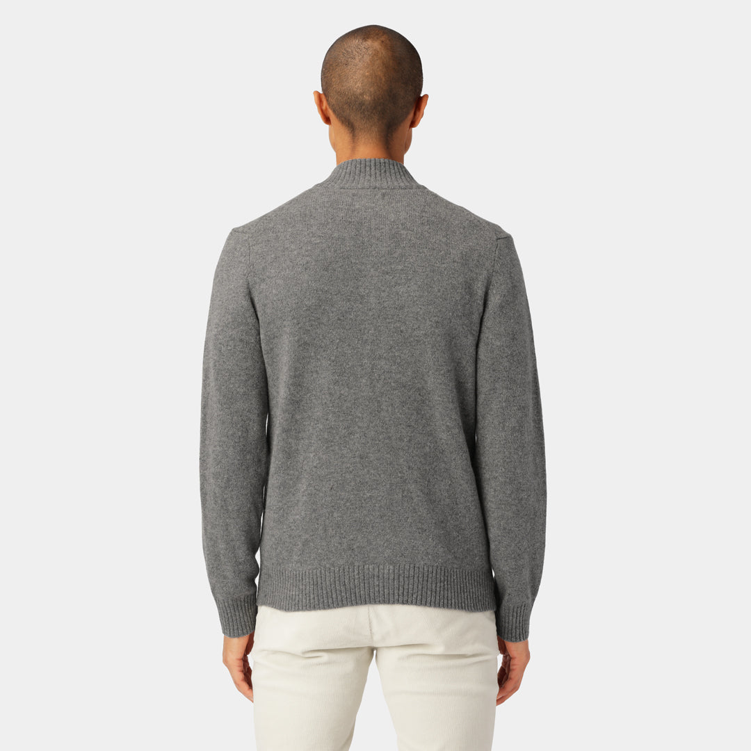 Warm, durable, and stylish grey melange cardigan with a chest pocket detail.