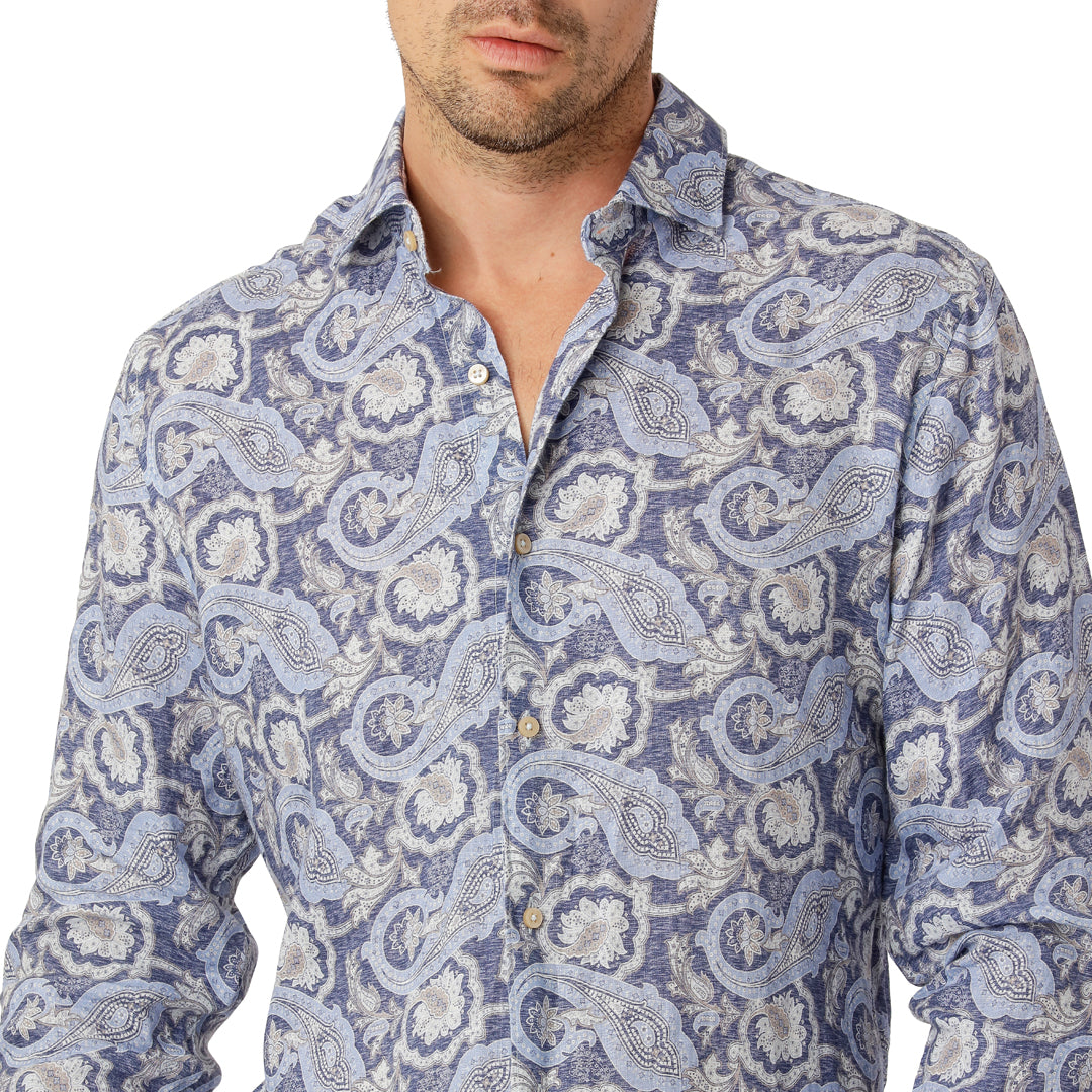 Blå Paisley Premium Linneskjorta 
