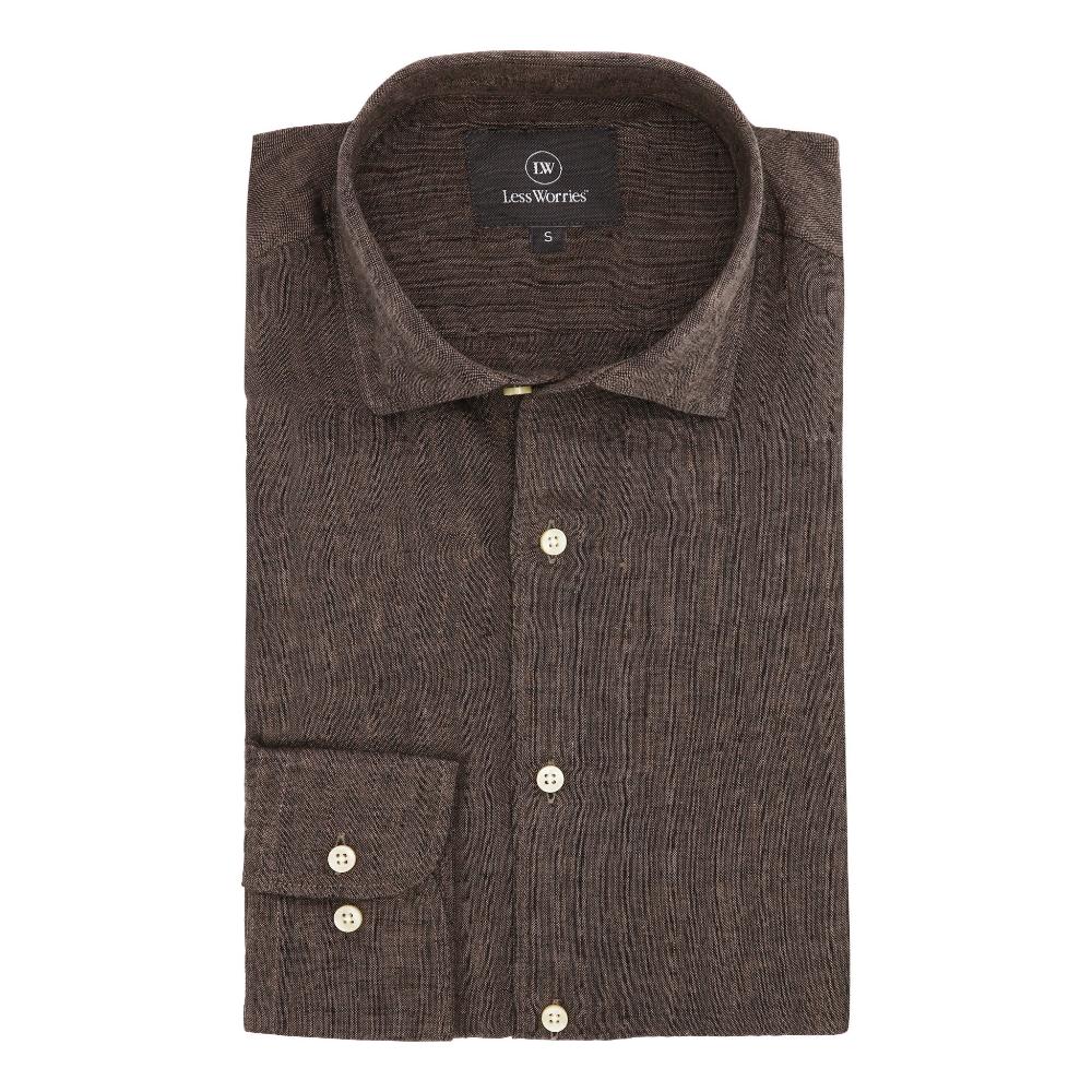 Brown linen shirt in 100% linen.