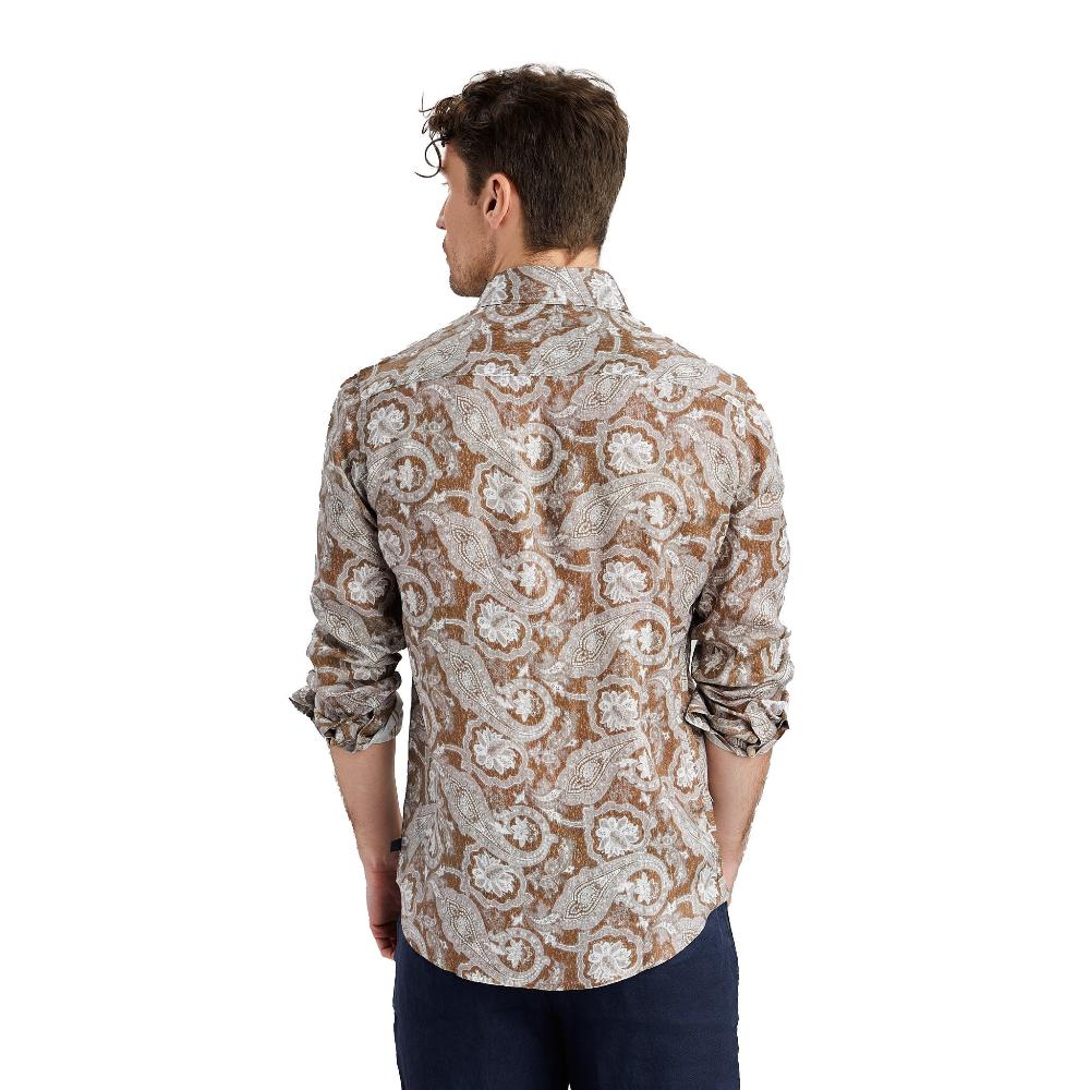 Buy a brown linen shirt with paisley pattern at Less Worries.