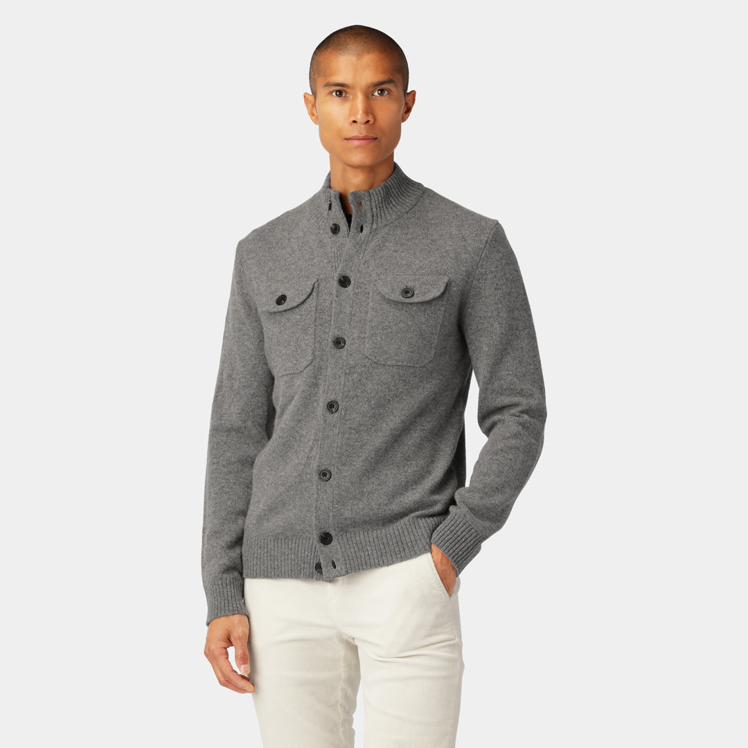 Our grey melange cardigan for men is crafted from a lambswool blend