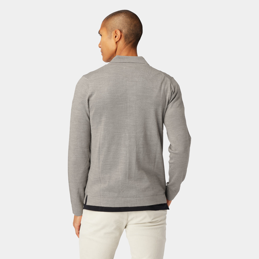 Light grey merino shirt cardigan for men, crafted from a premium merino wool.